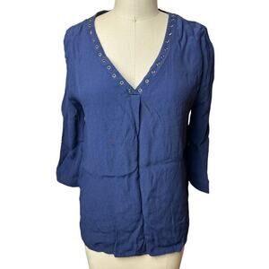 Mo : Vint Navy 3/4 Sleeve V-Neck Blouse Women's Size M